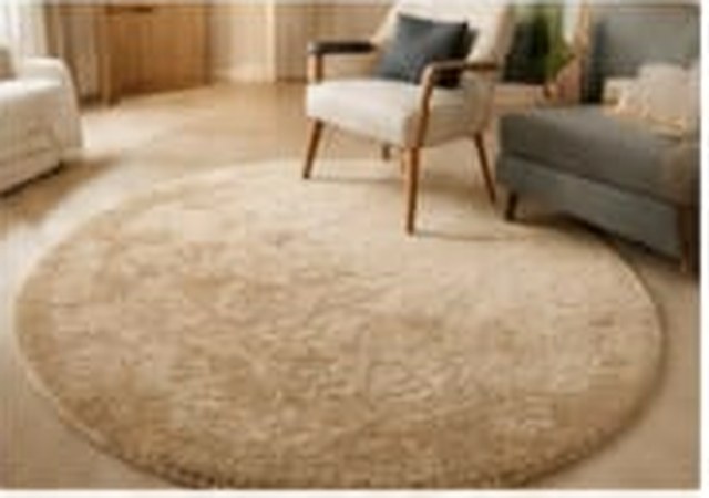 Round custom carpet in a living space